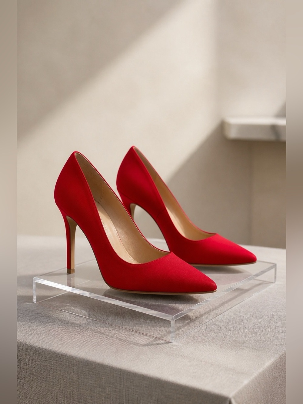 Red Suede Pointed-Toe High Heel Pumps - Women's Elegant Stilettos